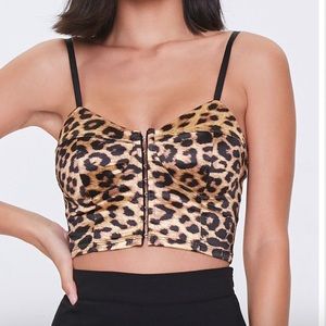 Forever 21 y2k Leopard print bustier hook & eye cropped cami NWOT